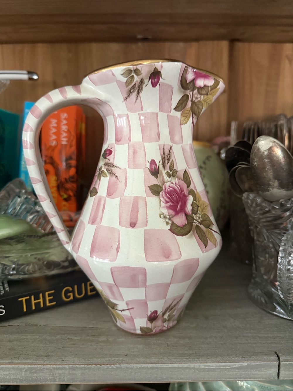 Vintage 1997 Mackenzie Childs Rose Petal Floral Ceramic Pitcher
